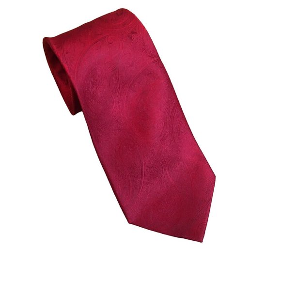 Adolfo 100% Silk Red On Red Paisley Mens Tie EUC - Picture 2 of 7